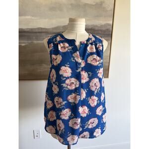 Daniel Rainn Shirt Womens Petite XL Blue Floral Top Blouse Sleeveless